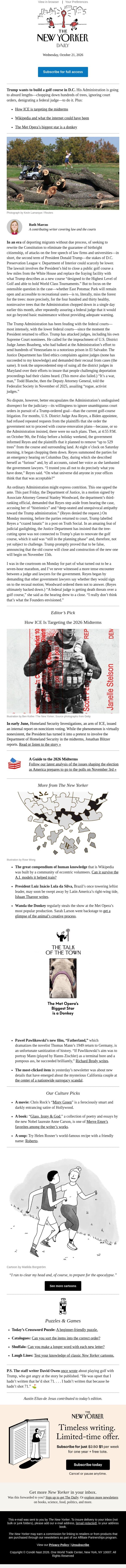 Trump’s Relentless Golf-Course Crusade email from The New Yorker screenshot
