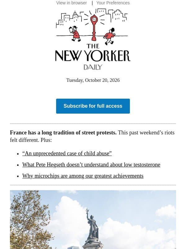 Adam Gopnik on the Protests in France email from The New Yorker