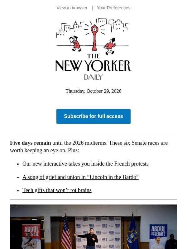 Six Senate Races We’re Watching email from The New Yorker