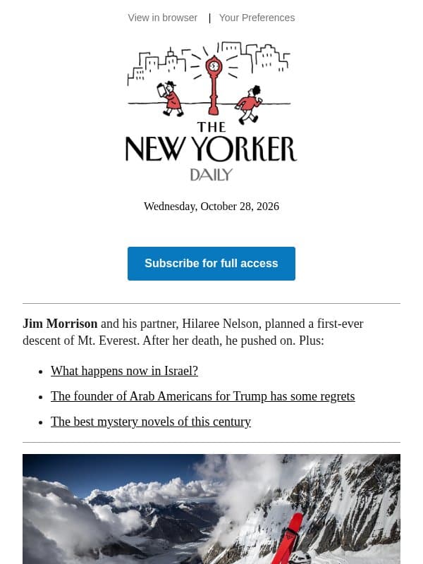 Skiing Down Everest After Tragedy email from The New Yorker