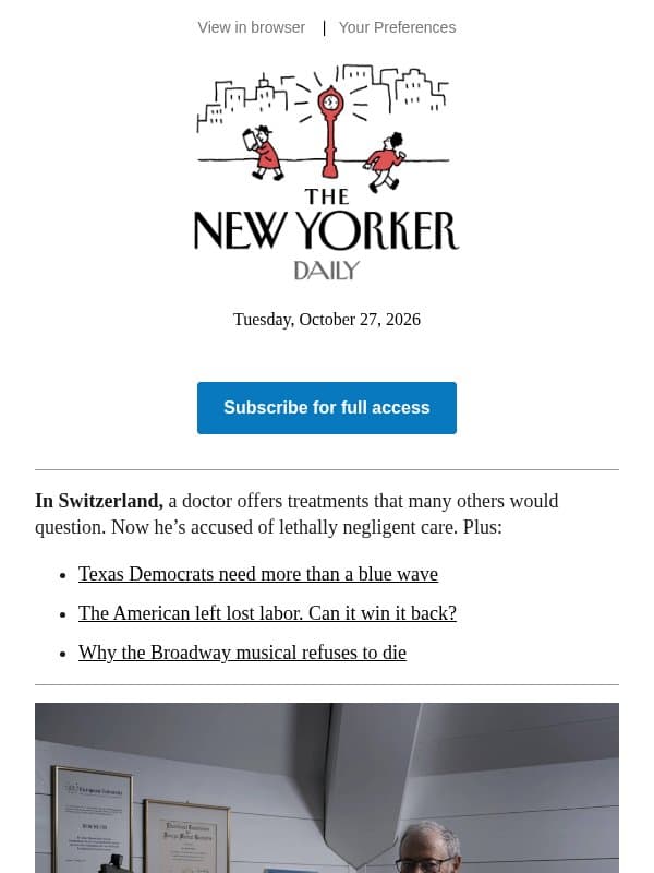 Deaths at an Alternative-Medicine Clinic email from The New Yorker