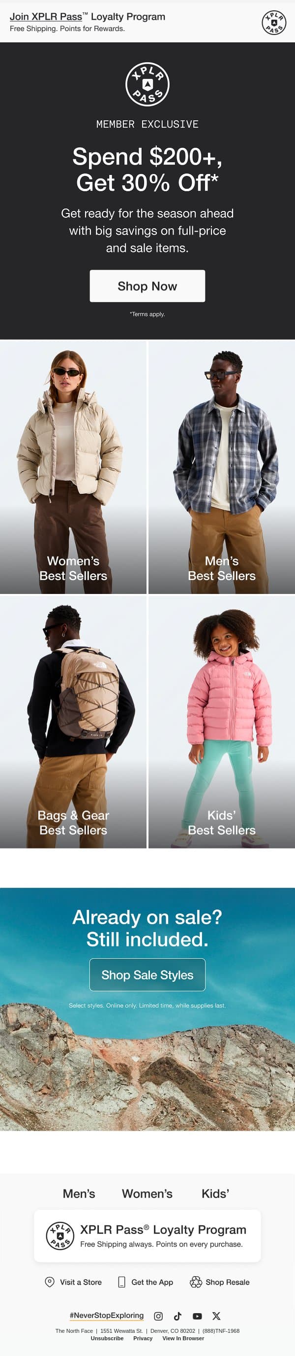 Ends tomorrow: Save 30% when you spend $200+ email from The North Face screenshot
