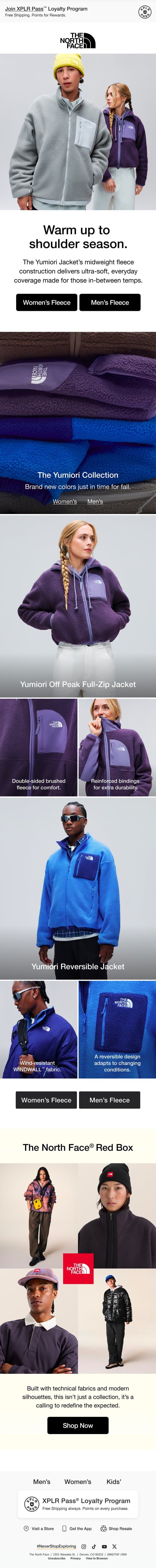 A best-selling fleece built for cool days email from The North Face screenshot