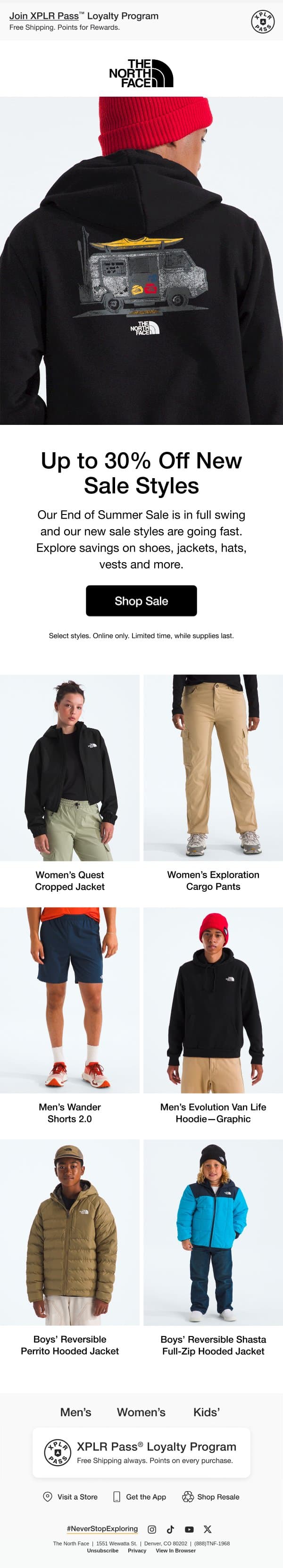 Save up to 30% off during our End of Summer Sale email from The North Face screenshot