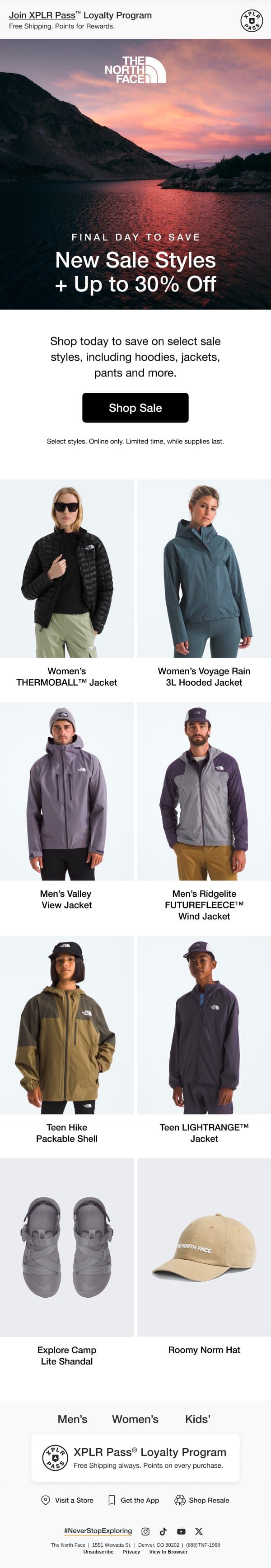 Final day to save up to 30% on your favorite styles email from The North Face screenshot