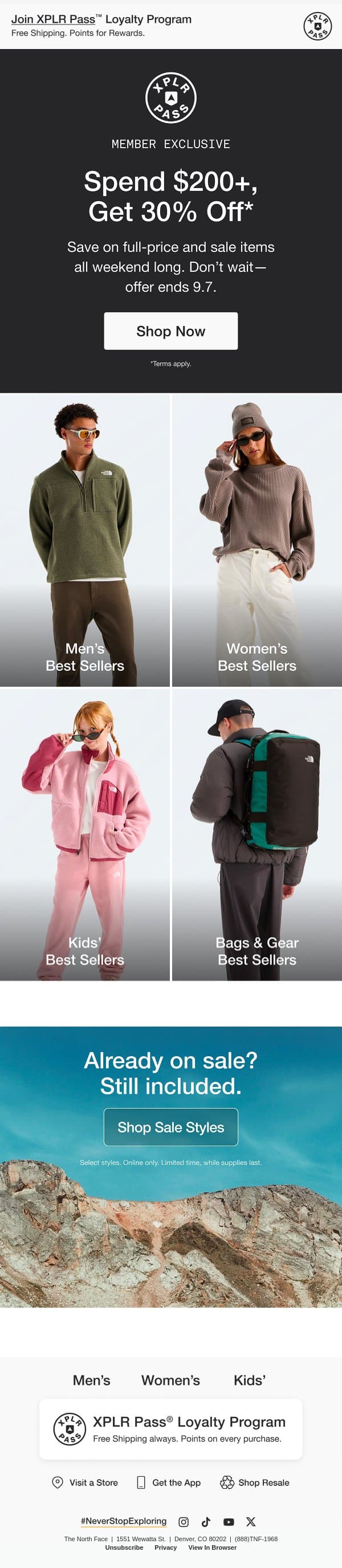 Get 30% off when you spend $200+ email from The North Face screenshot