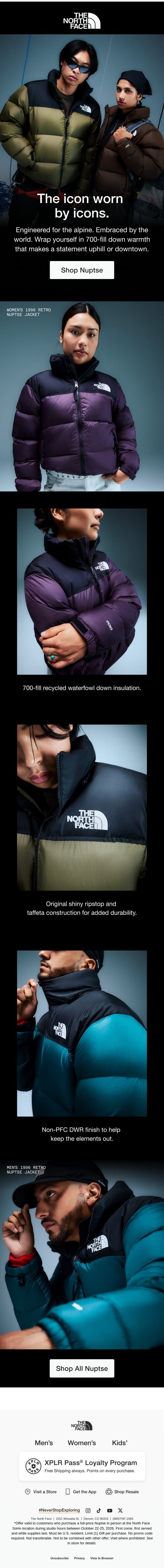 Rediscover the 1996 Retro Nuptse email from The North Face screenshot