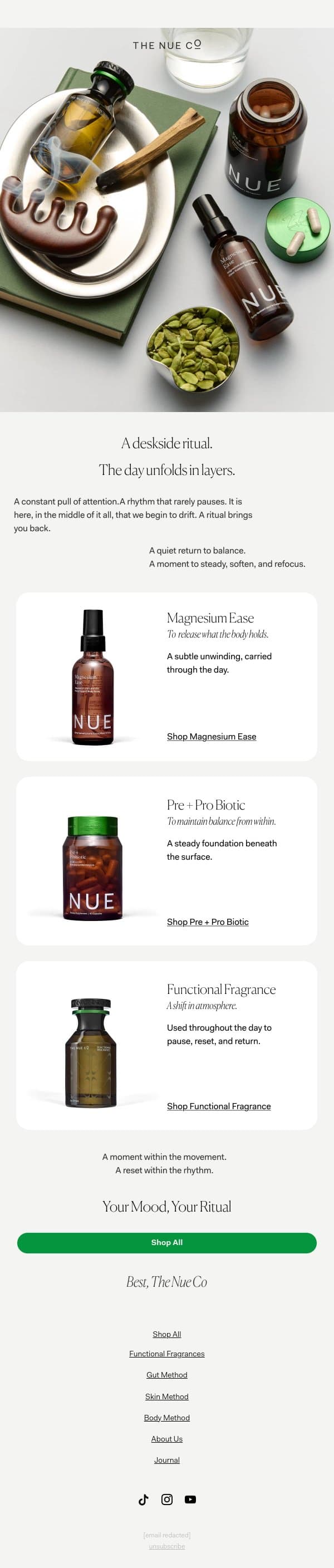 Feeling scattered lately? email from The Nue Co. screenshot