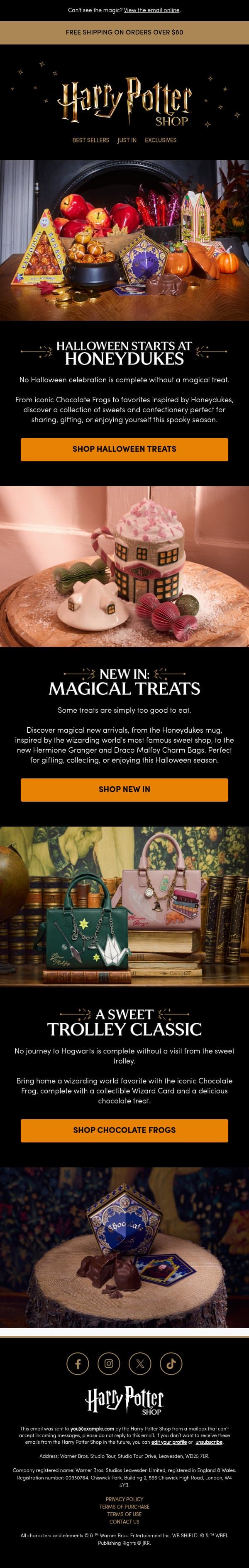 Sweeten Your Halloween π email from The Official Harry Potter Shop screenshot