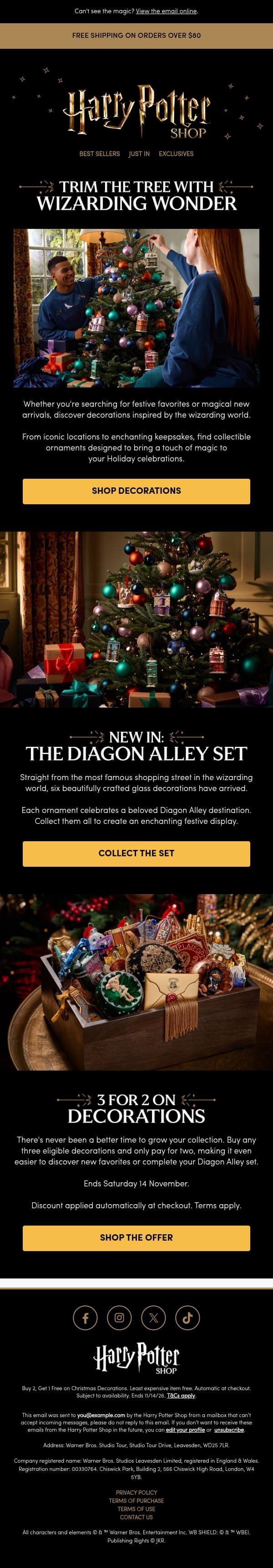 Christmas Decorations Worth Collecting email from The Official Harry Potter Shop screenshot