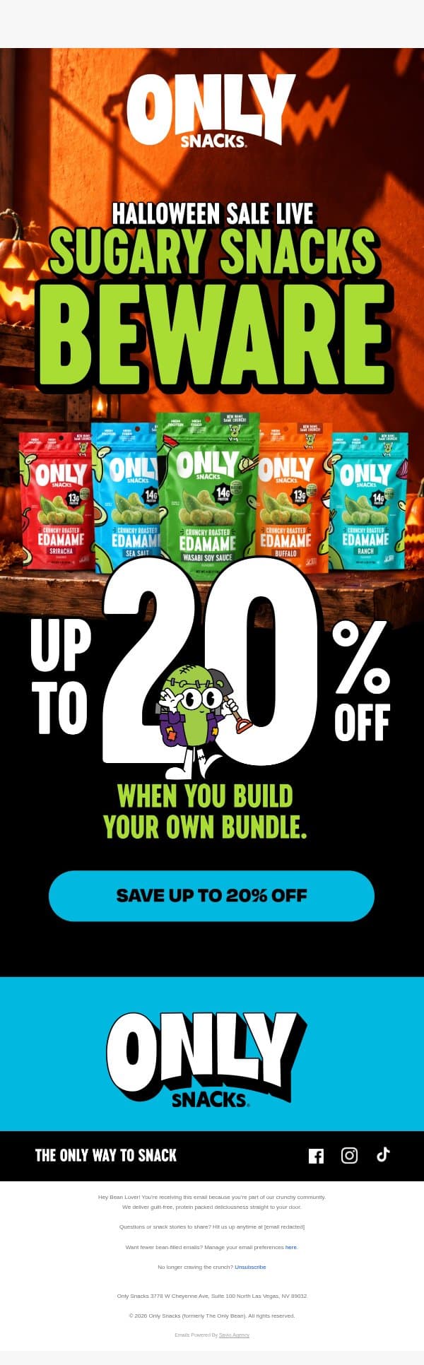 Halloween Sale Live 🎃 Save up to 20% OFF email from The Only Bean screenshot