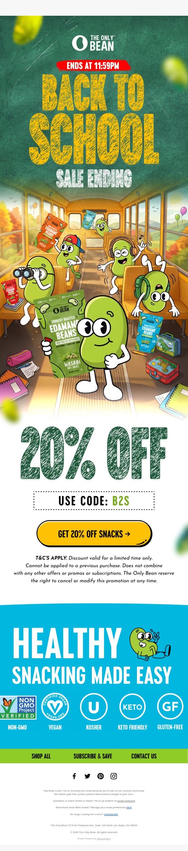 Uh Oh! 20% OFF Ends at 11:59pm 😰 email from The Only Bean screenshot