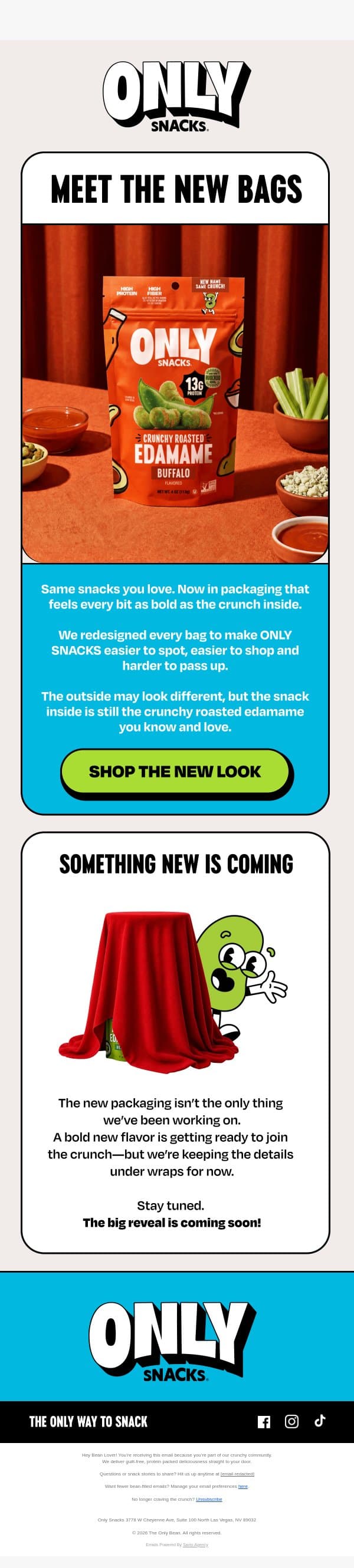 Your favorite snack has a new look! email from The Only Bean screenshot