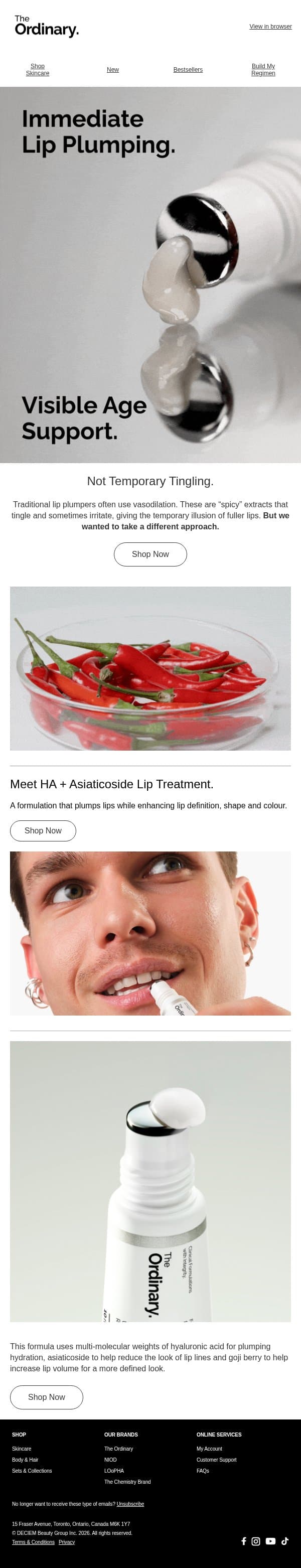 All of the Lip Plumping. None of the Discomfort. email from The Ordinary screenshot