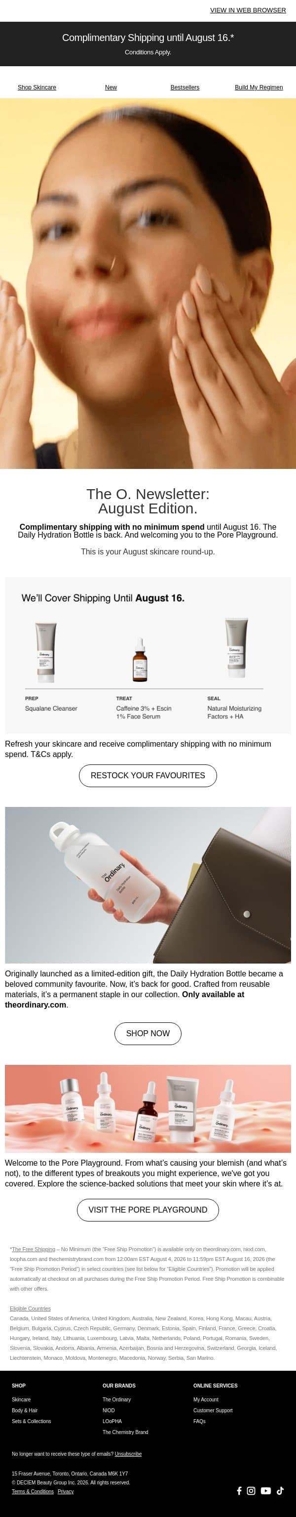 Your August skincare round-up. email from The Ordinary screenshot