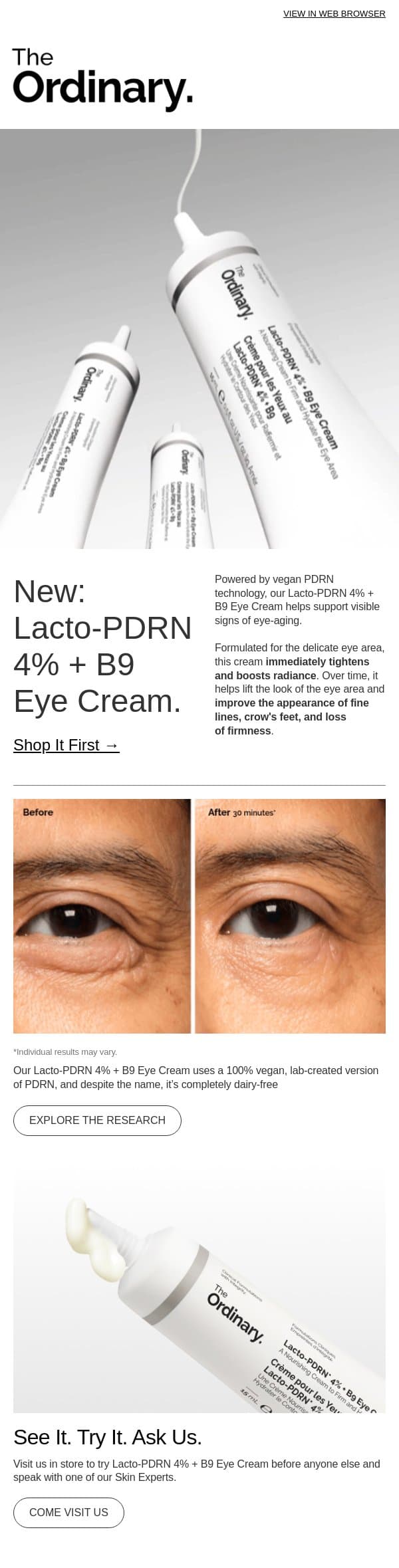 Meet our first eye cream. email from The Ordinary screenshot