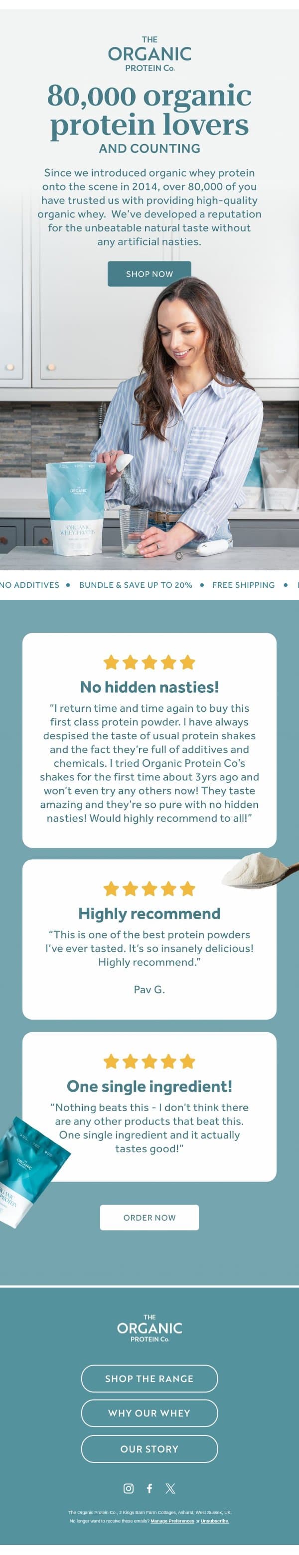 Protein lovers, you can rely on us email from The Organic Protein Company screenshot