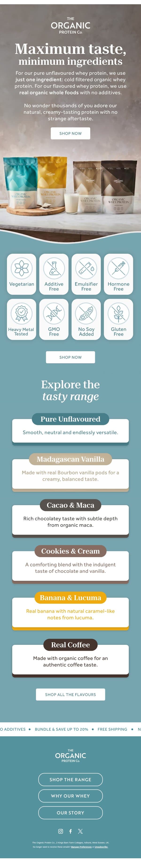 The highest quality, naturally email from The Organic Protein Company screenshot