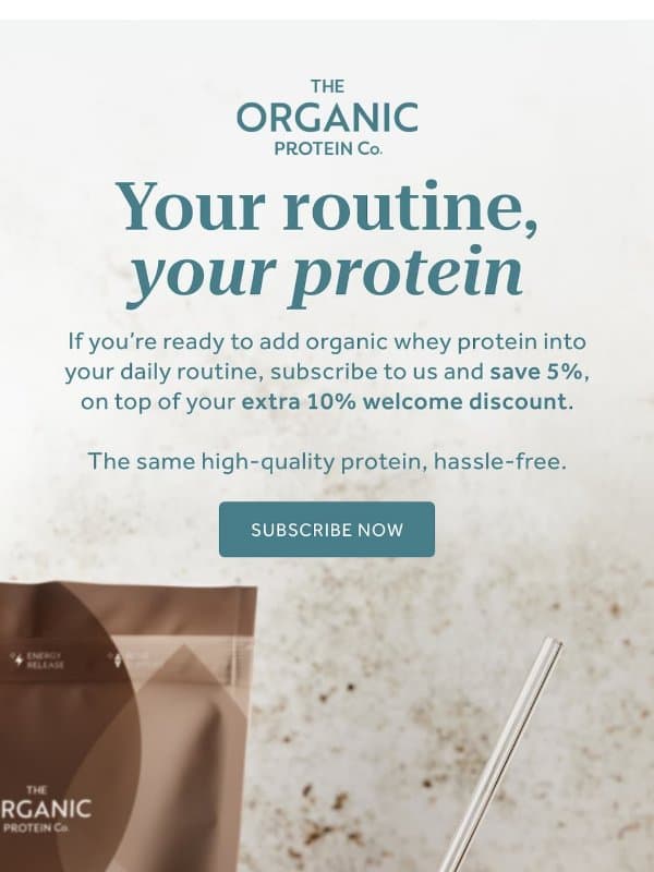 Don’t forget your 10% discount! email from The Organic Protein Company
