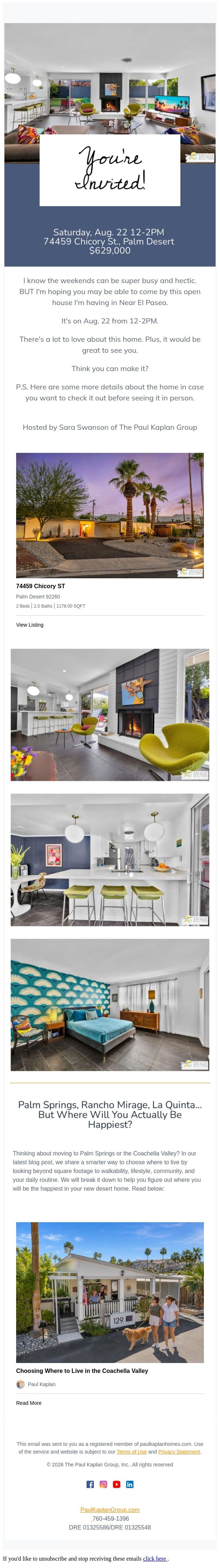Will I see you tomorrow? Plus how to find out where you will happiest! email from The Paul Kaplan Group screenshot