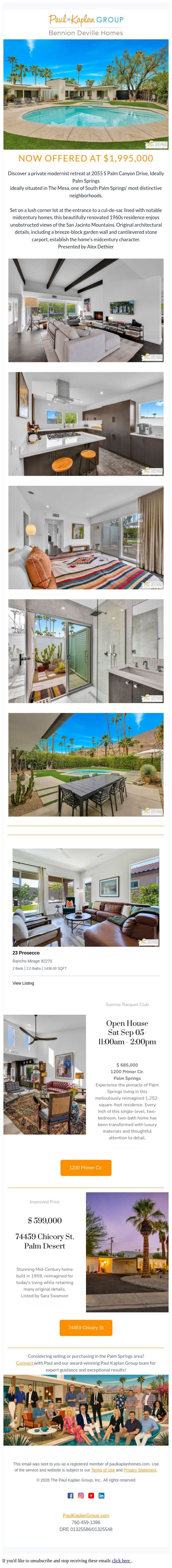 Paul Kaplan Group: Pocket Listing - 2055 S. Palm Canyon Dr. email from The Paul Kaplan Group screenshot