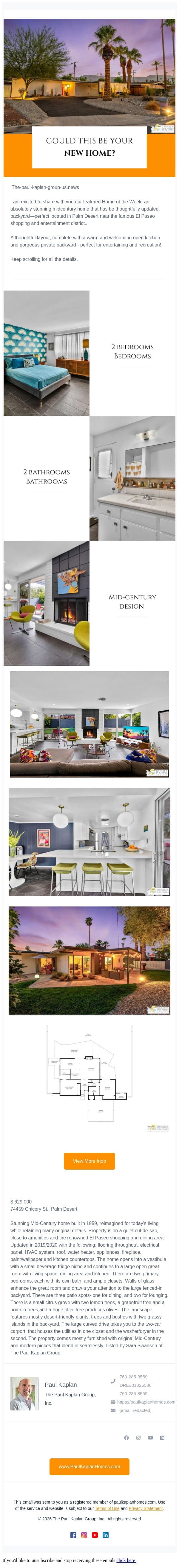 Could This Be Your New Midcentury Home? email from The Paul Kaplan Group screenshot