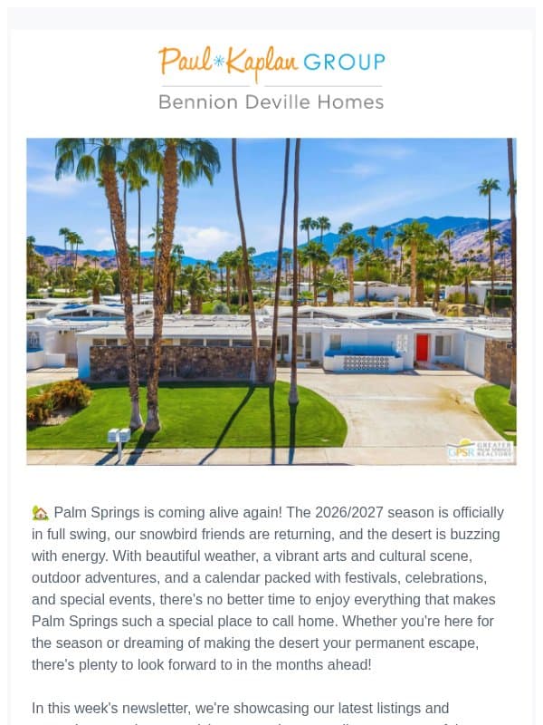 🌴 Palm Springs' New Listings, Open Houses + Discover Canyon View Estates email from The Paul Kaplan Group