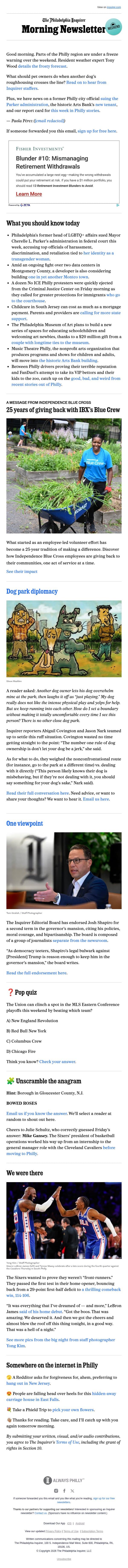 π Rough play at the dog park email from The Philadelphia Inquirer screenshot