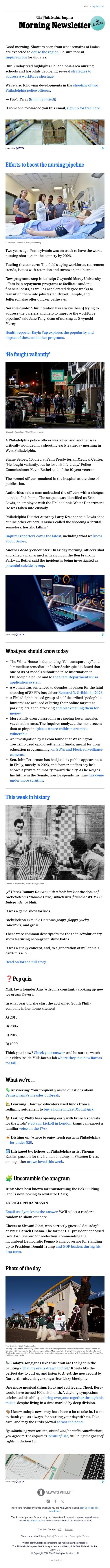 🏥 Philly’s answer to a nursing shortage email from The Philadelphia Inquirer screenshot