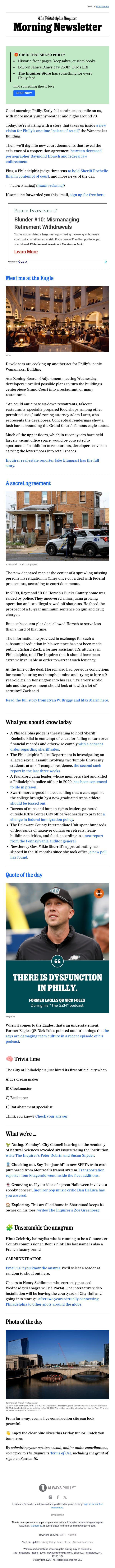 🏛️ Reimagining the Wanamaker Building email from The Philadelphia Inquirer screenshot