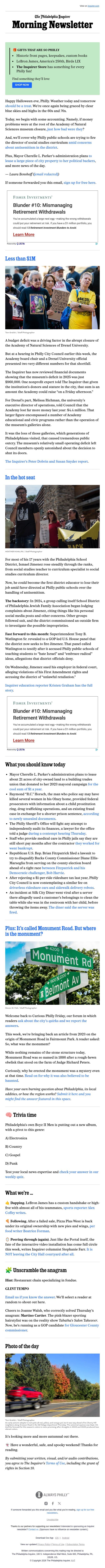 🦖 Academy museum’s real deficit email from The Philadelphia Inquirer screenshot