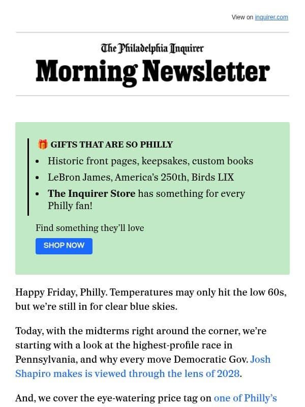 🗳️ Shapiro doesn’t want to talk 2028 email from The Philadelphia Inquirer