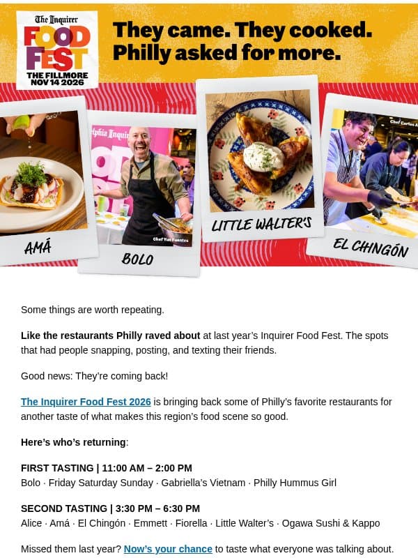 🍽️ Philly loved them last year. They’re back! email from The Philadelphia Inquirer