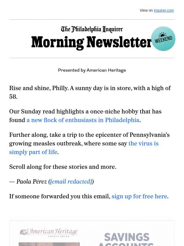 🐦 A birding boom in Philly email from The Philadelphia Inquirer