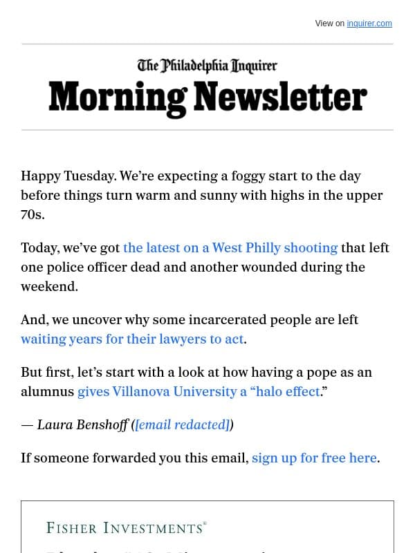 βͺοΈ Villanova at the Vatican email from The Philadelphia Inquirer