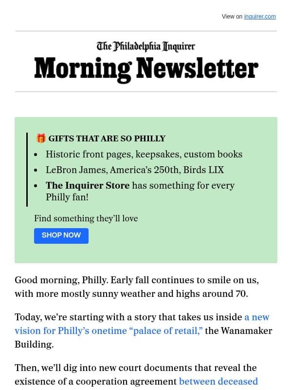🏛️ Reimagining the Wanamaker Building email from The Philadelphia Inquirer