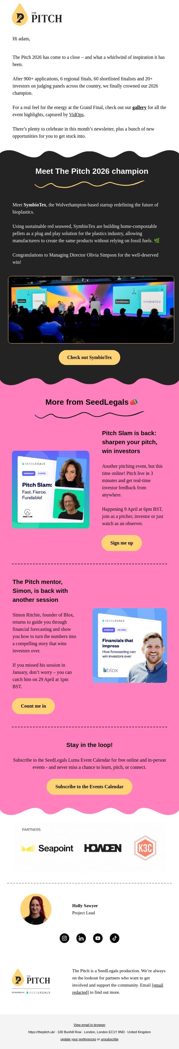 The Pitch March updates email from The Pitch screenshot