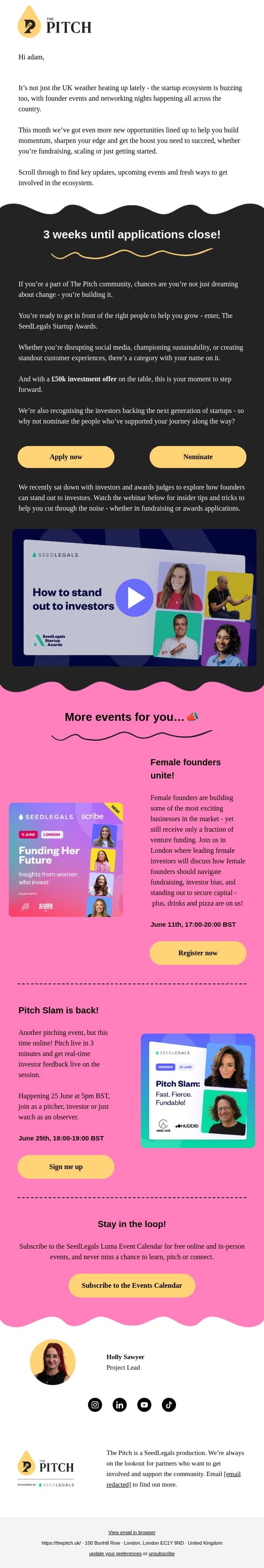 The Pitch May updates email from The Pitch screenshot
