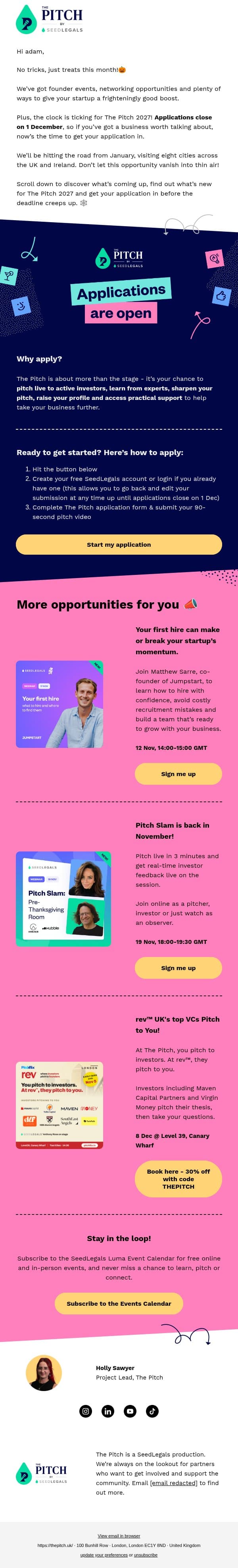 The Pitch October updates email from The Pitch screenshot