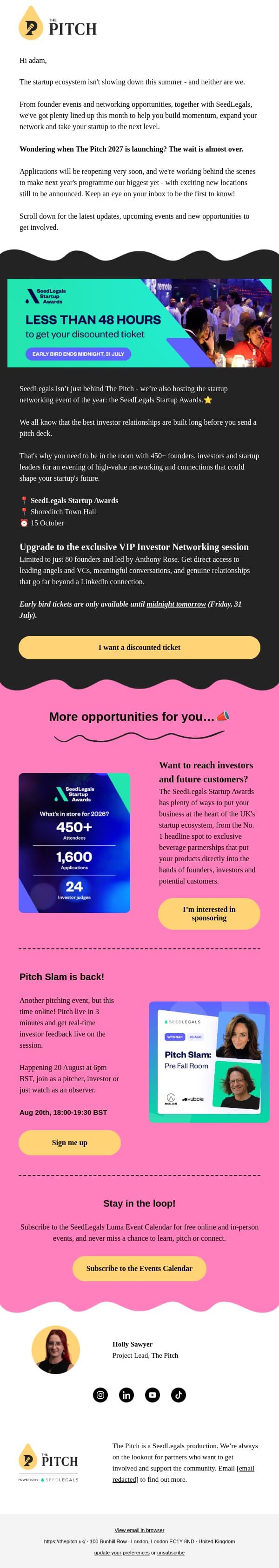 The Pitch July updates email from The Pitch screenshot