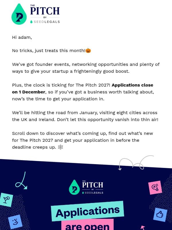 The Pitch October updates email from The Pitch