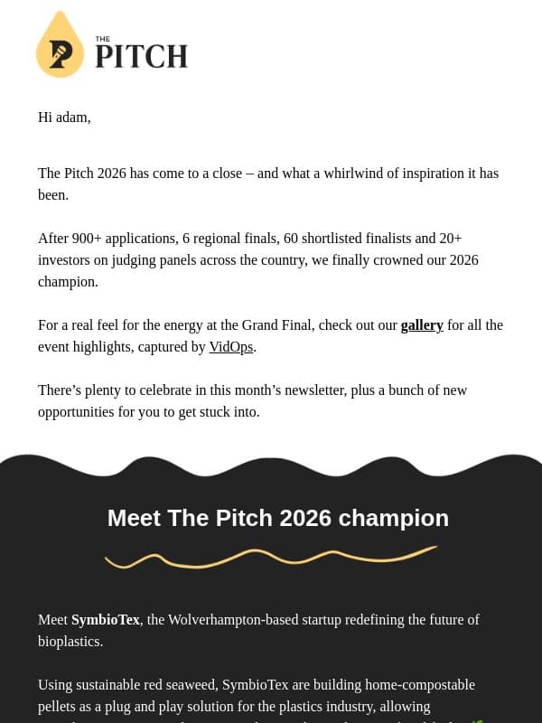 The Pitch March updates email from The Pitch