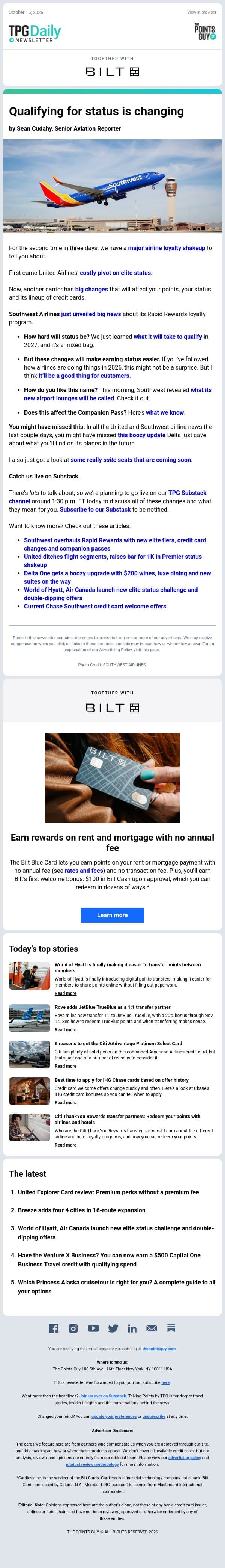 ✈ Another Major Airline Loyalty Shakeup, Hyatt Points Transfers Are Getting Easier & More From TPG ✈ email from The Points Guy screenshot