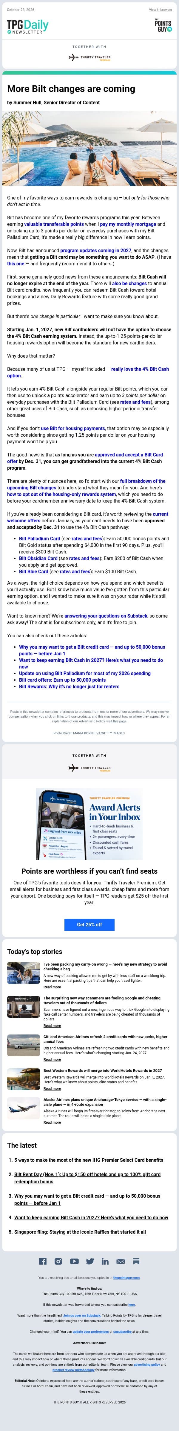 ✈ Why I'd Lock in This Perk Now Before It Changes, the Smarter Way to Pack Your Carry-On & More From TPG ✈ email from The Points Guy screenshot