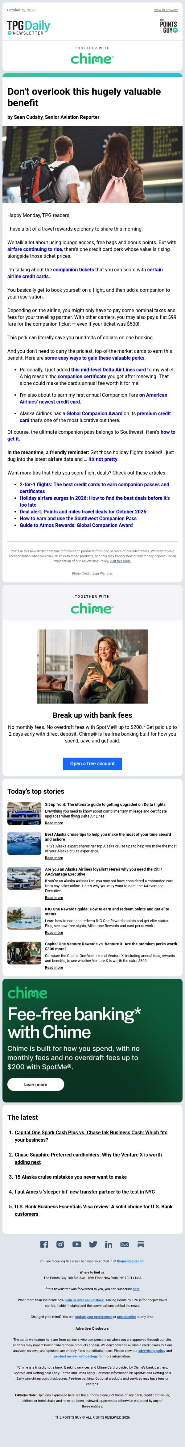 ✈ Why It's the Perfect Moment for This 2-For-1 Flight Perk, How to Score Delta Upgrades & More From TPG ✈ email from The Points Guy screenshot
