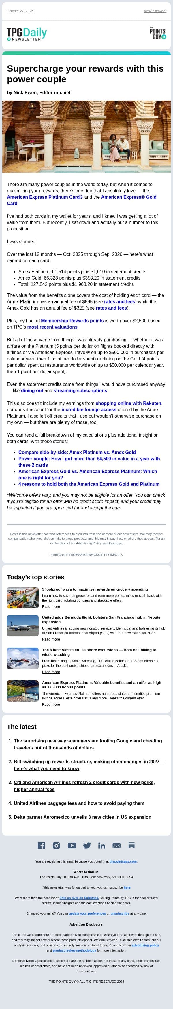✈ The Ultimate Rewards Power Couple, 6 Best Alaska Shore Excursions & More From TPG ✈ email from The Points Guy screenshot
