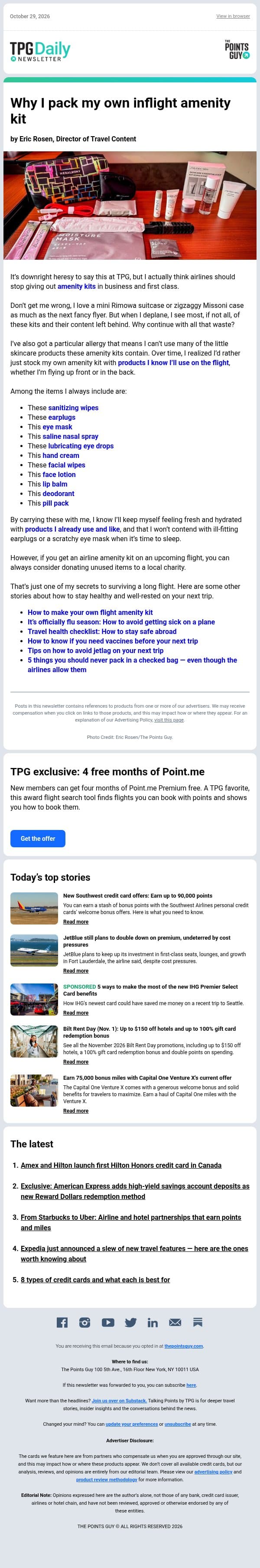 ✈ My Top Picks For a DIY Amenity Kit, New Southwest Offers Up to 90K Points & More From TPG ✈ email from The Points Guy screenshot