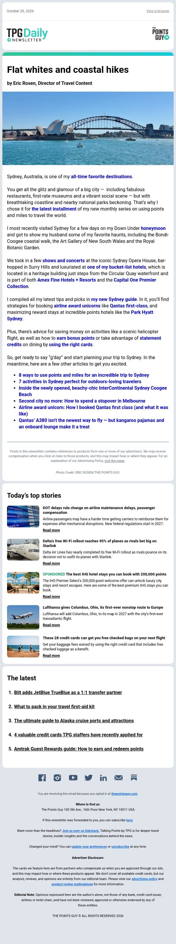 ✈ Visit Sydney for (Almost) Free, New Rules on Maintenance Delays Get ... Delayed & More From TPG ✈ email from The Points Guy screenshot
