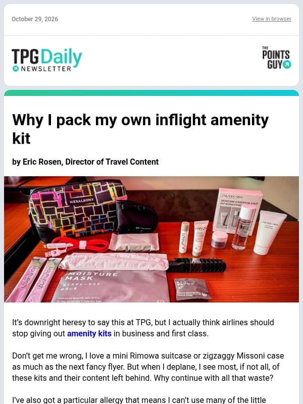 ✈ My Top Picks For a DIY Amenity Kit, New Southwest Offers Up to 90K Points & More From TPG ✈ email from The Points Guy