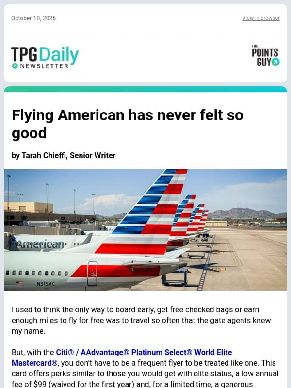 ✈ These 80K Miles Deliver Over $1,100 in Value, Points Travel Deals For Oct. & More From TPG ✈ email from The Points Guy